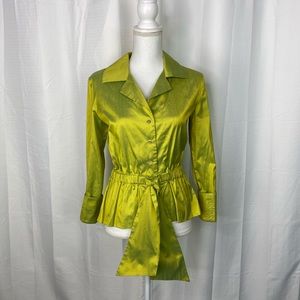 Zenobia Citron Iridescent Button Up Peplum Top